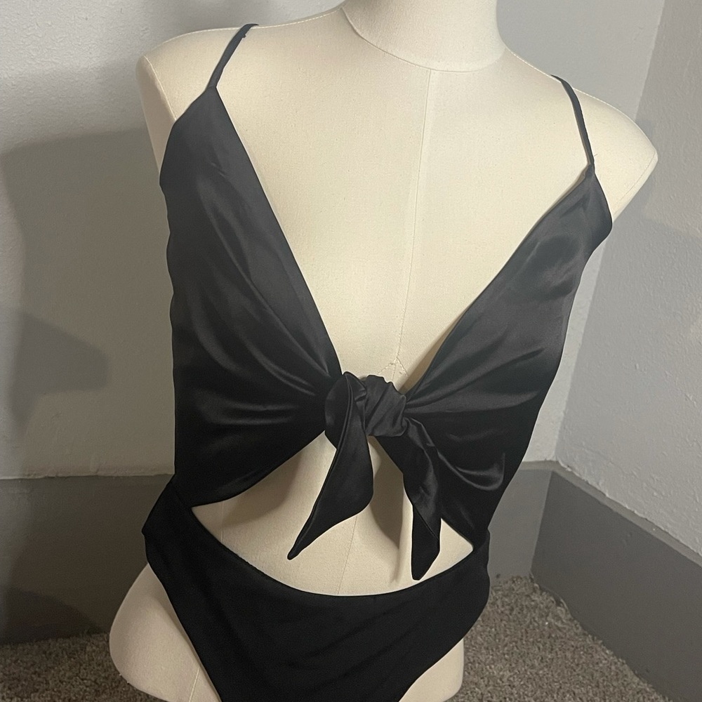 Windsor Black Satin Night Out Top/Body Suit